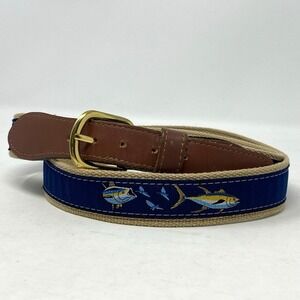 Vtg Zep Pro Mens Ribbon Belt 44 Brown Leather Tuna Fishing Golf Preppy USA‎ Made